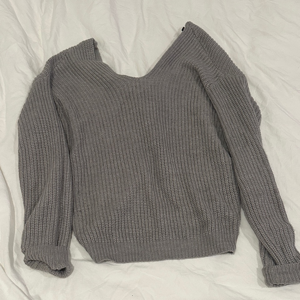 Gray Tie Back Women's Sweater